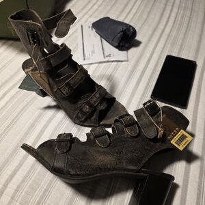 Roper Distressed Black Strappy Heels